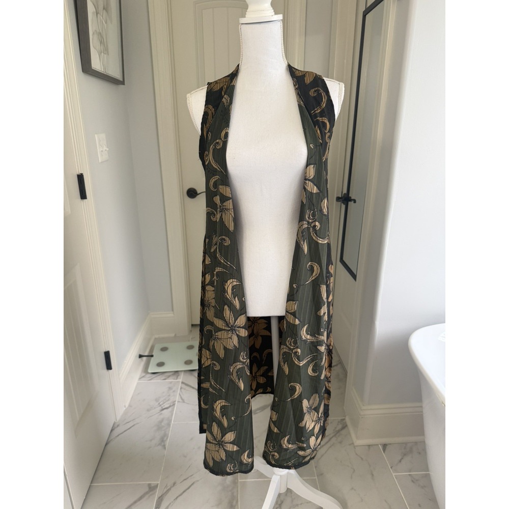 Lularoe Brown Floral Open Long Cardigan Sleeveless Cover Up Women Size: Small